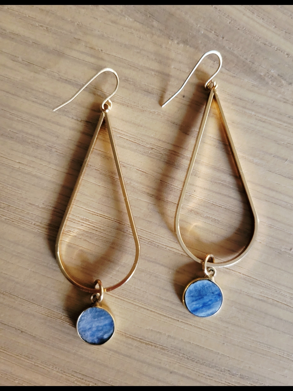 Gold Teardrop Earrings with Blue Stone Charm - Women Jewelry